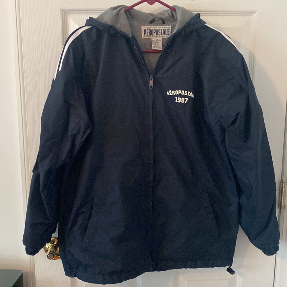 Aeropostle lined men’s XS nylon jacket Hooded. Oversized for XS. PTP about 22.5